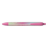 Faux Glitter Pink Rainbow Monogramma Zwarte Inkt Pen (Achterkant)