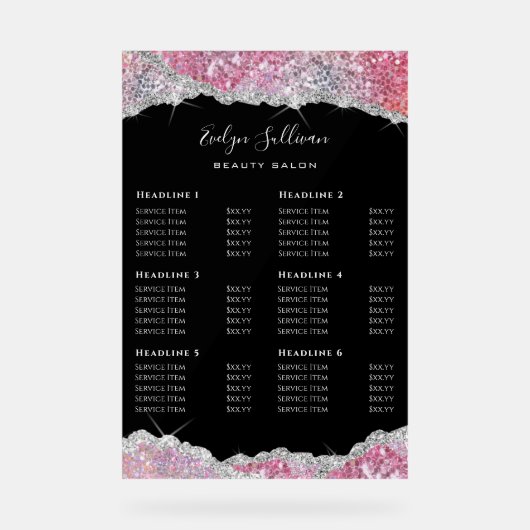 Faux Glitter Pink Sequin prijslijst Acryl Bord (Voorkant)