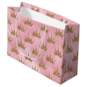 Faux glitter Princess Gold crown bag Groot Cadeauzakje