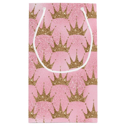 Faux glitter princess Gold crown bag Klein Cadeauzakje (Achterkant)