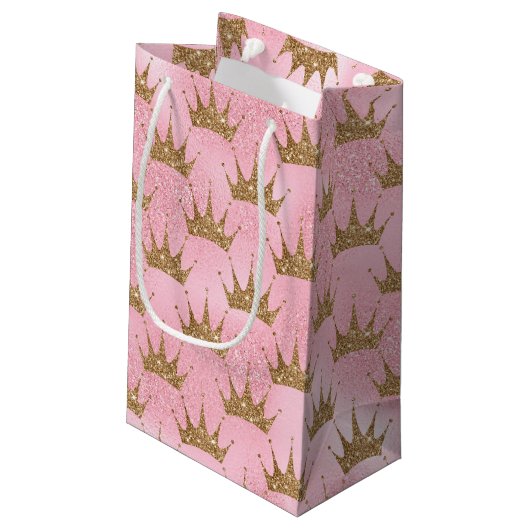 Faux glitter princess Gold crown bag Klein Cadeauzakje (Achterkant Gekanteld)