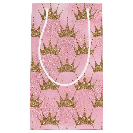 Faux glitter princess Gold crown bag Klein Cadeauzakje (Voorkant)