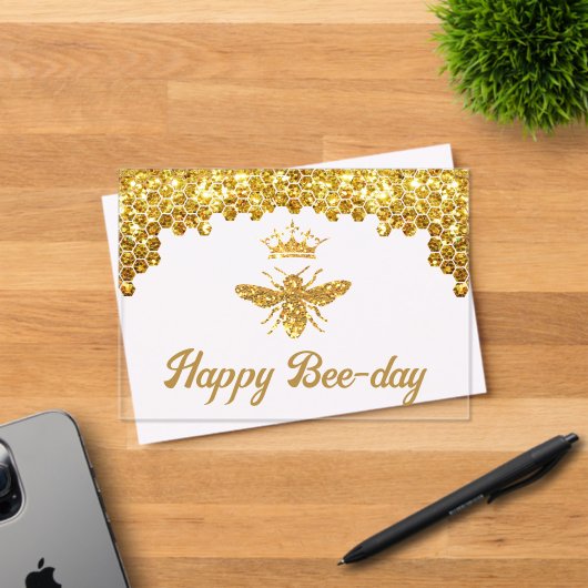 Faux glitter Queen Bee Happy Birthday Acryl Uitnodigingen (Insitu (Uitnodiging))