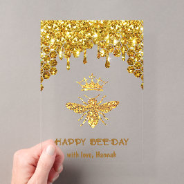 faux glitter Queen Bee Happy Birthday kaart Acryl Uitnodigingen
