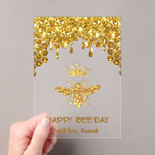 faux glitter Queen Bee Happy Birthday kaart Acryl Uitnodigingen