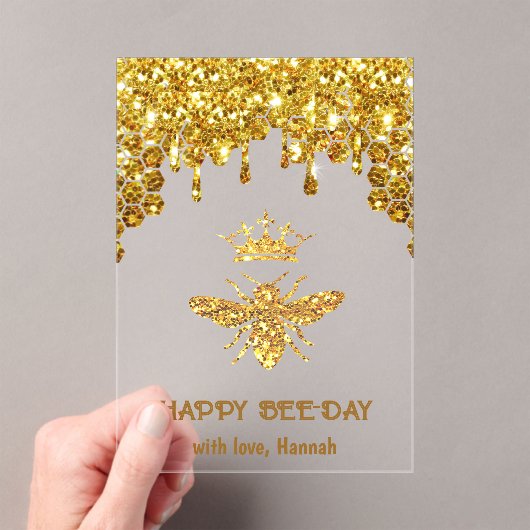 faux glitter Queen Bee Happy Birthday kaart Acryl Uitnodigingen (Insitu (Draagbaar))