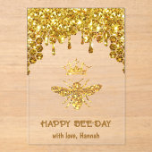 faux glitter Queen Bee Happy Birthday kaart Acryl Uitnodigingen (Voorkant)