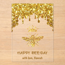 faux glitter Queen Bee Happy Birthday kaart Acryl Uitnodigingen