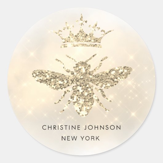 · faux glitter queen bee logo classic ronde sticke ronde sticker (Voorkant)