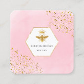 Faux glitter queen bee logo op roze waterverf vierkante visitekaartje (Voorkant)