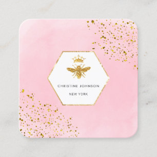 ·Faux glitter Queen Bee logo op roze waterverf Vierkante Visitekaartje