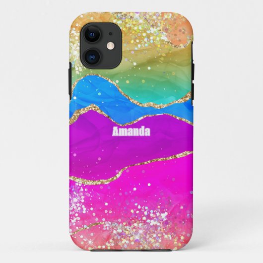 Faux Glitter Rainbow Agate Case-Mate iPhone Case (Achterkant)