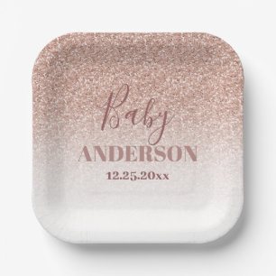 Faux Glitter Roos Gold Girl Baby shower Square Papieren Bordje