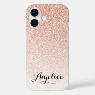 Faux Glitter Roos Gold Ombre Script Aangepaste naa iPhone 16 Hoesje