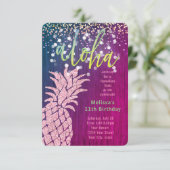 faux glitter roze anananas zomerverjaardag kaart (Staand voorkant)