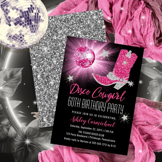 Faux Glitter Roze Disco Cowgirl 60 Verjaardagsfees Kaart
