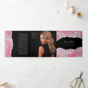 Faux glitter roze sequin drievoudig brochure drieluik kaart