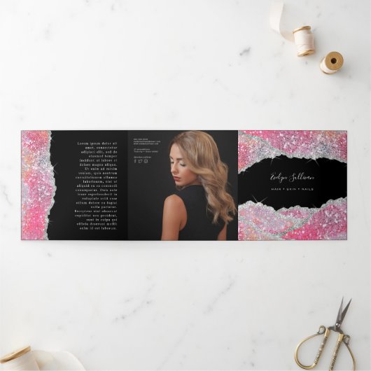 Faux glitter roze sequin drievoudig brochure drieluik kaart (Buitenkant)