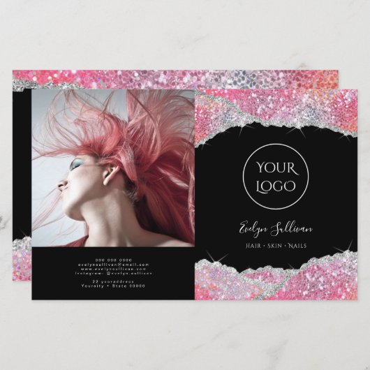 Faux glitter roze sequin tweevoudig brochure (Voorkant / Achterkant)