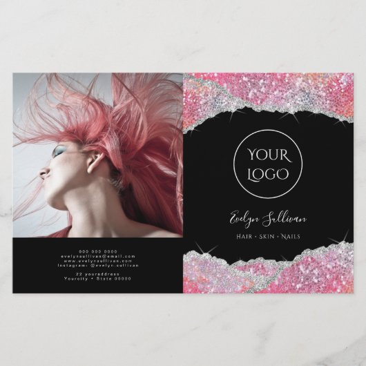Faux glitter roze sequin tweevoudig brochure (Voorkant)