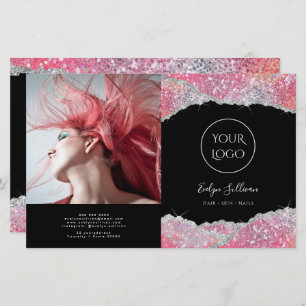 Faux glitter roze sequin tweevoudig brochure
