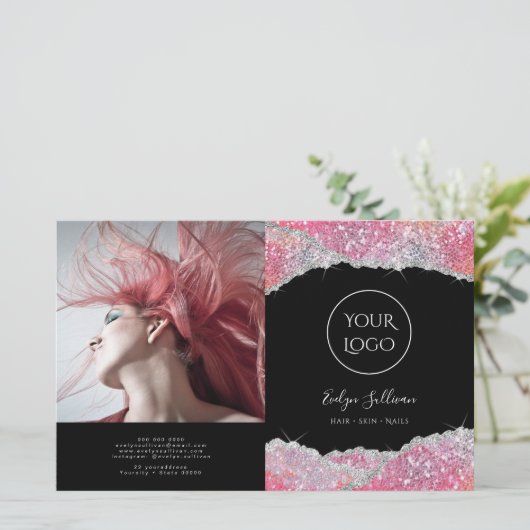 Faux glitter roze sequin tweevoudig brochure (Staand voorkant)
