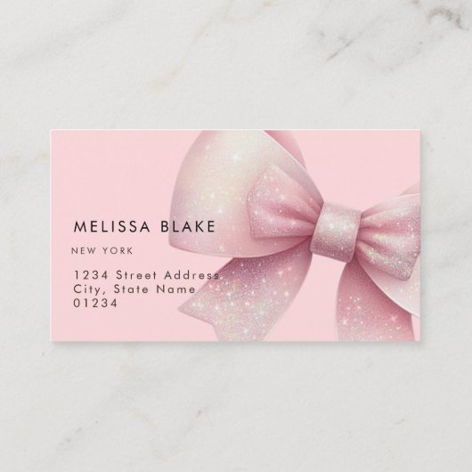 Faux glitter roze strik ontwerp visitekaartje (Achterkant)