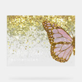 faux glitter roze vlinder acryl bord (Voorkant)