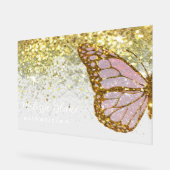faux glitter roze vlinder acryl bord (Hoek)