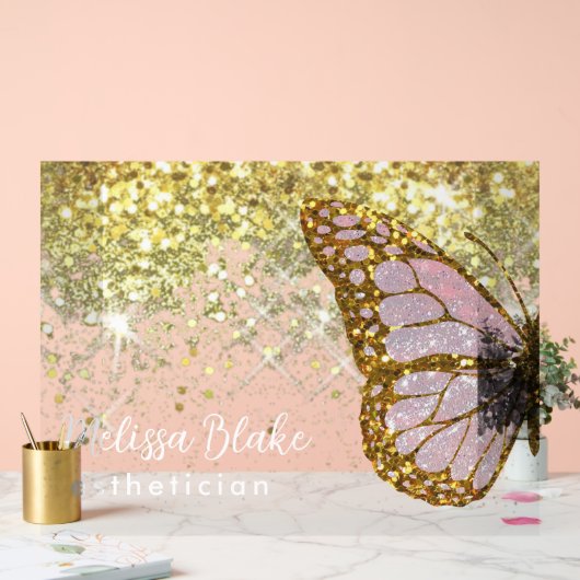 faux glitter roze vlinder acryl bord (Huwelijk)
