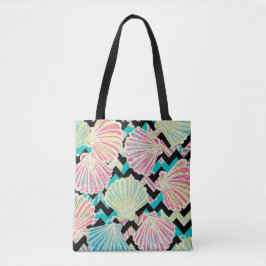 Faux Glitter Seashells Chevron Tote Bag