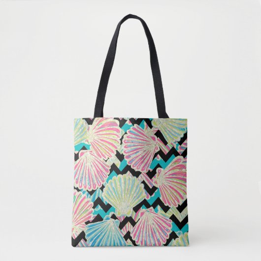 Faux Glitter Seashells Chevron Tote Bag (Voorkant)