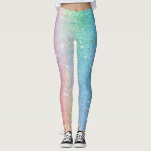 Faux Glitter Sequins Pastel Ombre Pink Blue Leggings