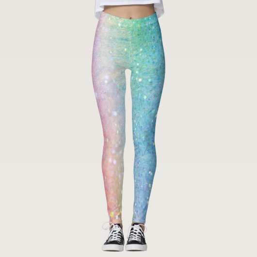 Faux Glitter Sequins Pastel Ombre Pink Blue Leggings (Voorkant)