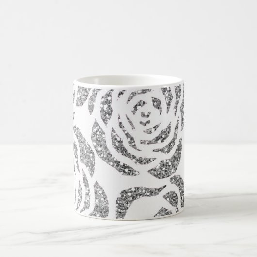 Faux Glitter Silver Grey Rozen White Coffee Mok (Center)