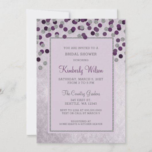 FAUX Glitter Silver Paars confetti Vrijgezellenfee Kaart (Voorkant)