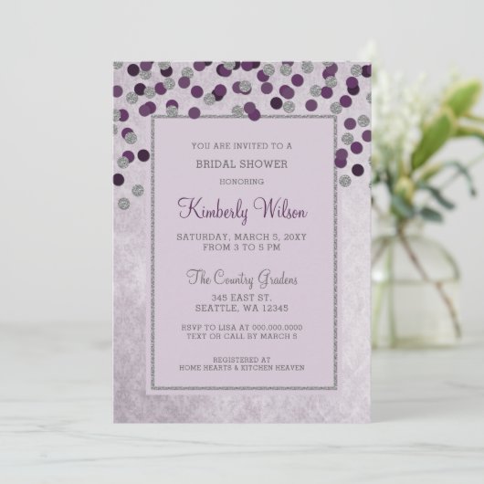 FAUX Glitter Silver Paars confetti Vrijgezellenfee Kaart (Staand voorkant)