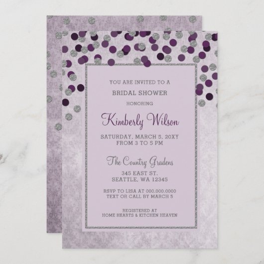 FAUX Glitter Silver Paars confetti Vrijgezellenfee Kaart (Voorkant / Achterkant)