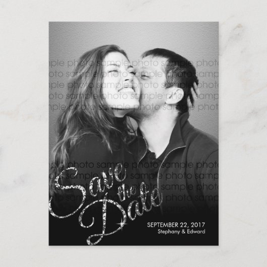 Faux Glitter Silver Save the Date Photo Briefkaart (Voorkant)
