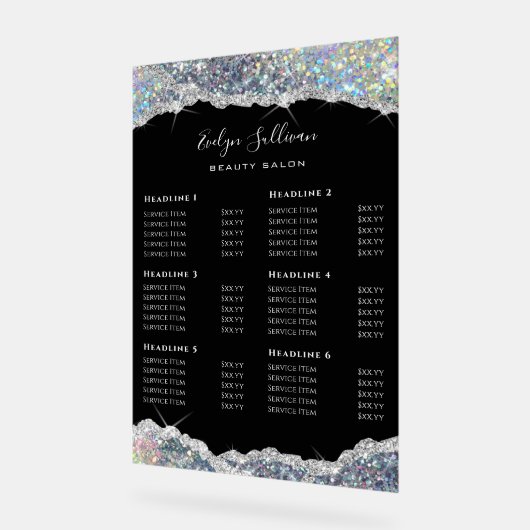 Faux Glitter Silver Sequin prijslijst Acryl Bord (Hoek)