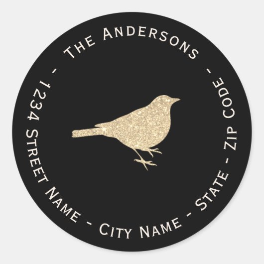 Faux Glitter Sparrow Retouradreslabel Ronde Sticker (Voorkant)