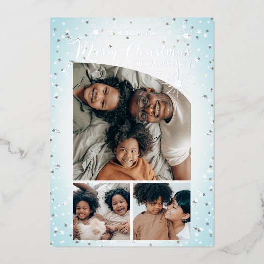 Faux Glitter Tapered Top 3 Fotoliefkerst Folie Feestdagenkaart (Voorkant)