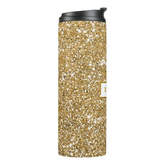 Faux Glitter Textiellook & Aangepaste naam Thermosbeker (Gedraaid links)