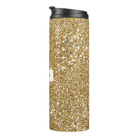 Faux Glitter Textiellook & Aangepaste naam Thermosbeker (Geroteerd rechts)