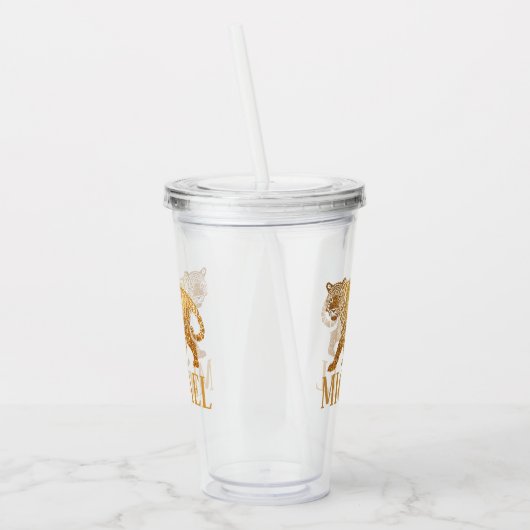 Faux Glitter Tiger gepersonaliseerde naam Acryl Drinkbeker (Links)