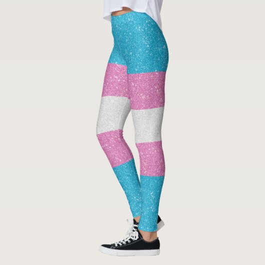 Faux Glitter Transgender Pride Flag Achtergrond Leggings (Links)