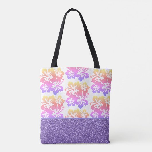 Faux Glitter & Tropische Flower Canvas tas (Achterkant)