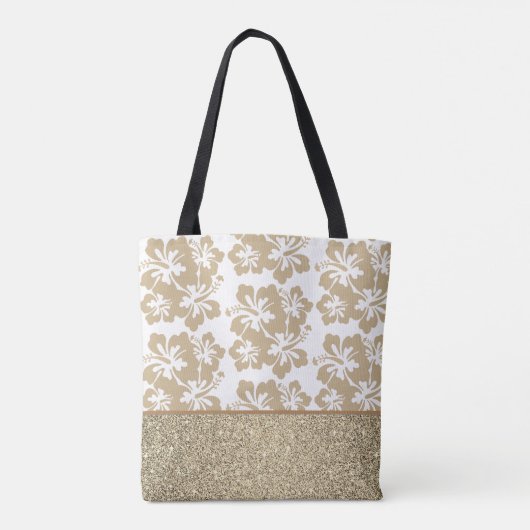 Faux Glitter & Tropische Flower Canvas tas (Achterkant)