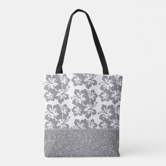 Faux Glitter & Tropische Flower Canvas tas (Achterkant)