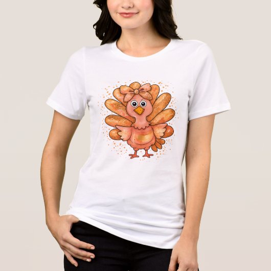 Faux Glitter Turkije Preppy Thanksgiving Gobble Tri-Blend Shirt (Voorkant)